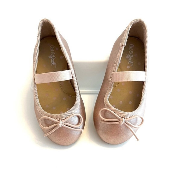 Cat & Jack Kids Blush Pink Ballet Flats with Strap & Bow Baby Girl Size 5T - Picture 9 of 9
